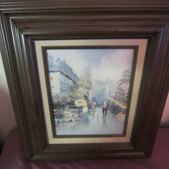 VINTAGE OIL ON CANVAS SIGNED /DARK BROWN WOOD FRAMED PICTURE - Picture 1 of 9